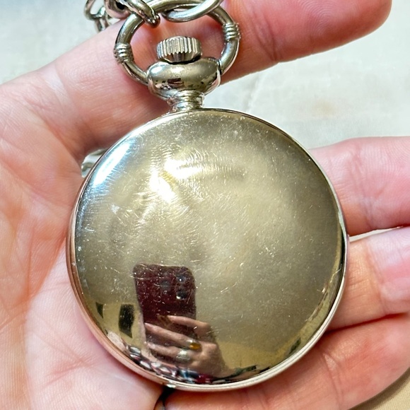 Silver Tone Pocket Watch w/Chain. Police Emblem on Front. - Picture 4 of 6